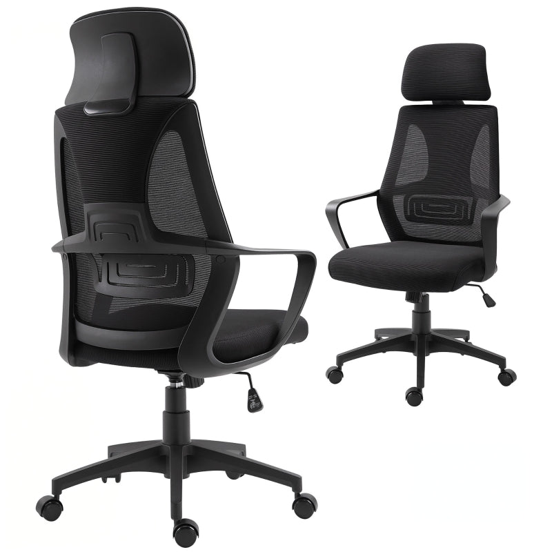 Vinsetto Office Chair, Ergonomic Desk Swivel with Armrests, Headrest, Lumbar, Mesh, Black