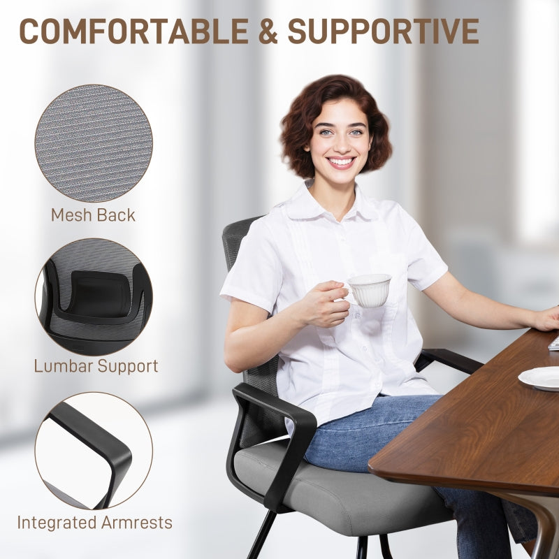 Desk Chair No Wheels, Office Chair Mesh Back Lumbar Support Metal Base, Dark Grey