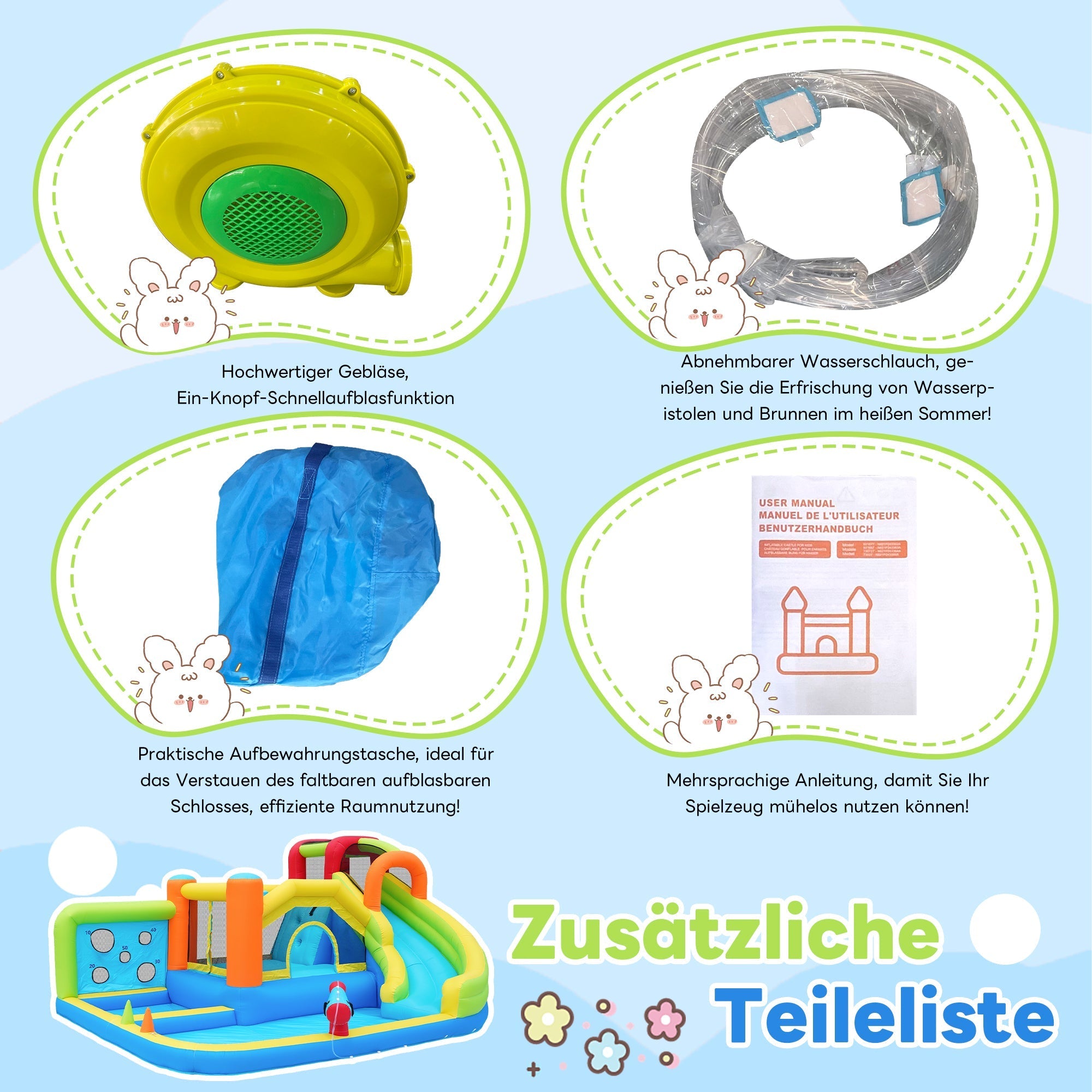 Bouncy Castle with Blower, Multifunctional Water and Trampoline Park