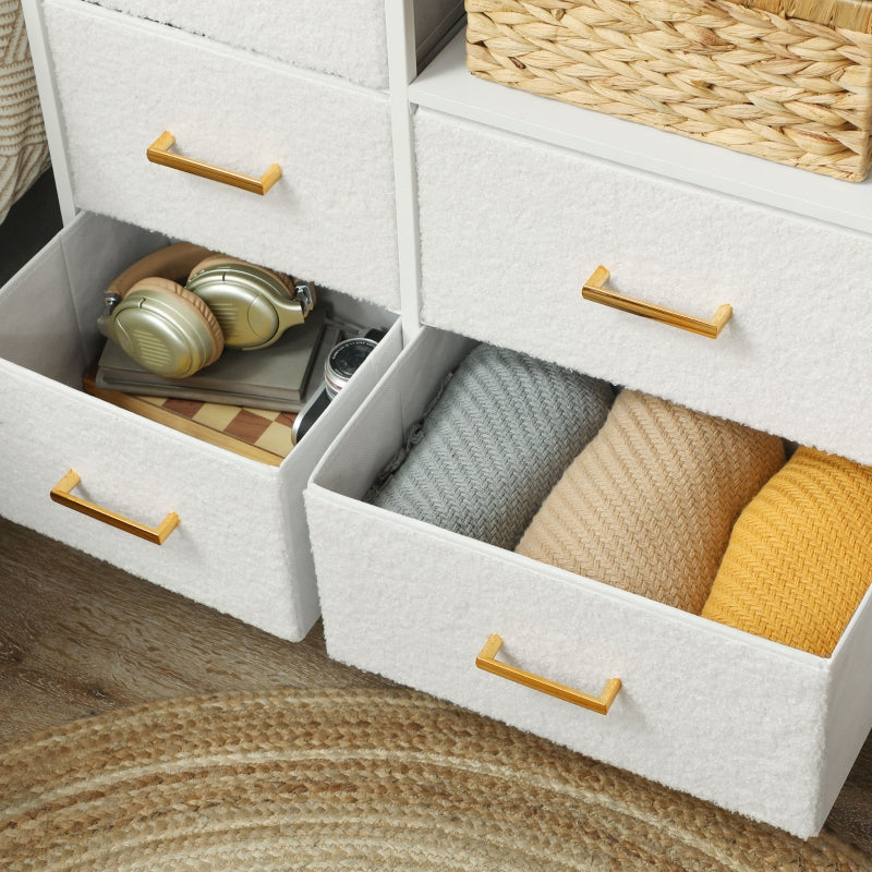 Chest of Drawers 8 Fabric Drawers Power Strip Steel Frame - Cream White