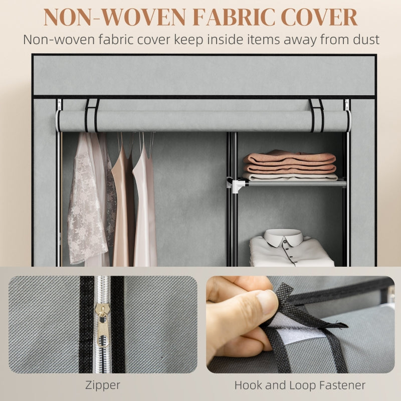 Fabric Wardrobe Portable, 6 Shelves 1 Hanging Rail Foldable Closet, Light Grey