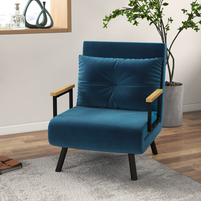 Sofa Bed Recliner Guest Bed Adjustable Backrest Velvet Blue