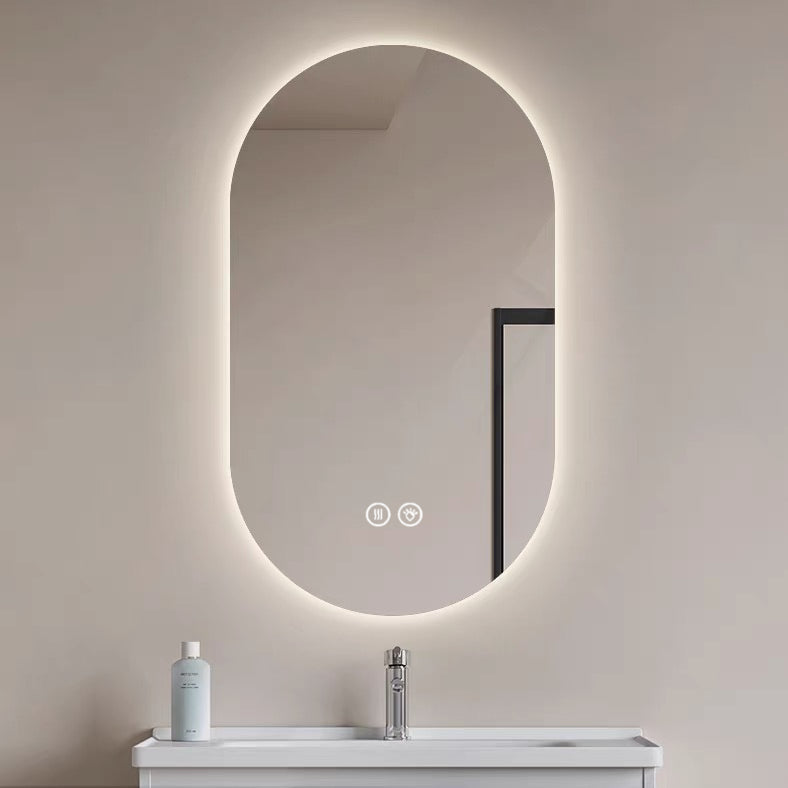 Smart Wall Mounted LED Mirror 60x90cm Anti-Fog Touch Screen Silver Glass