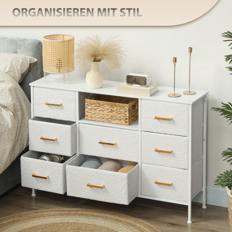 Chest of Drawers 8 Fabric Drawers Power Strip Steel Frame - Cream White
