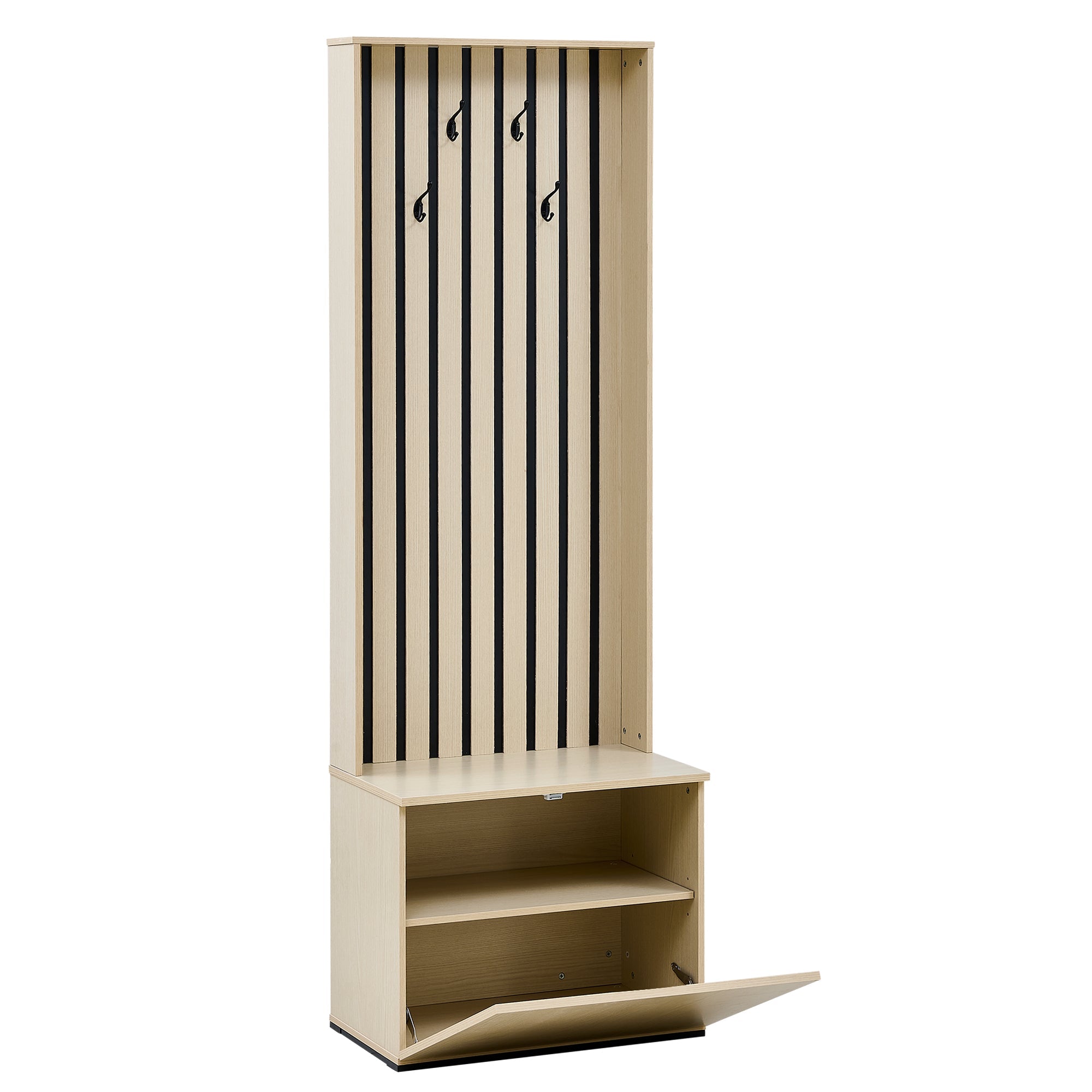 Modern Wardrobe with Bench & Shoe Storage, 4 Hooks, Wood/MDF