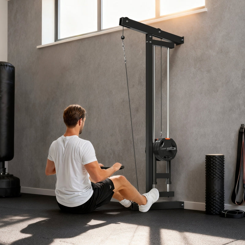 Rowing Machine, Wall-Mounted Cable Fitness Equipment for Home Gym, Black Steel