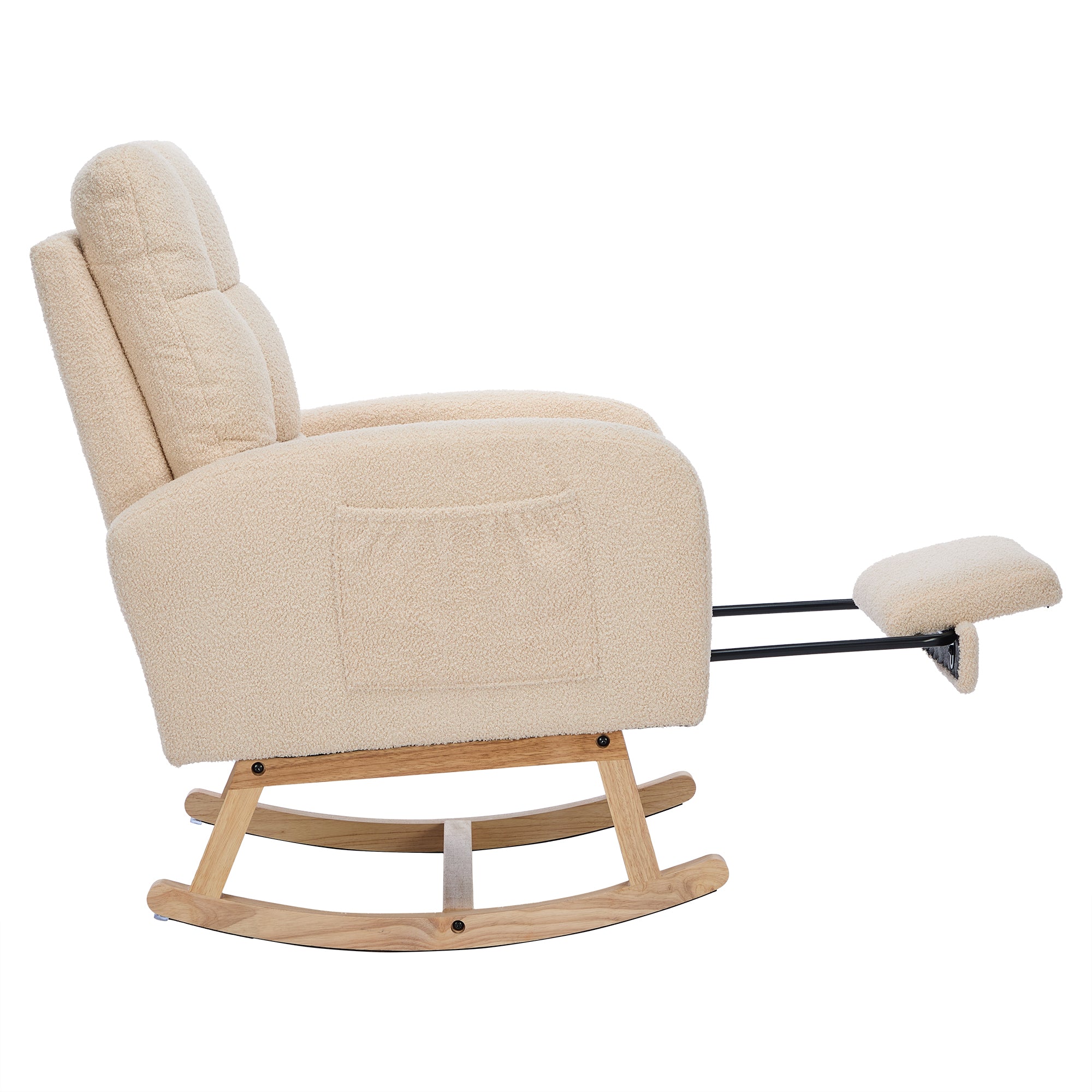 Teddy Velvet Rocking Chair, Solid Wood Frame & High Foam Padding, Beige