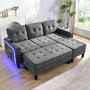 L-Shaped Sofa Set, Multifunctional with Movable Footstool & LED Lighting, Modern Modular