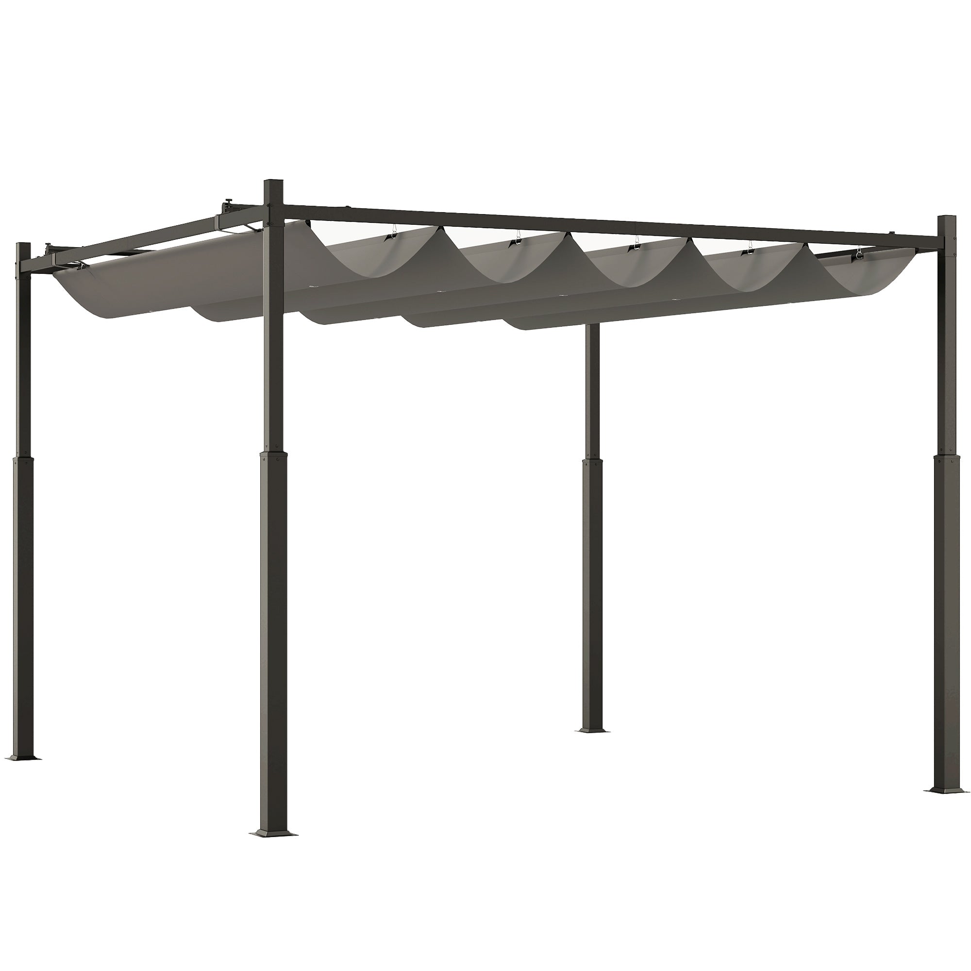 Metal Pergola with Retractable Roof, Magnetic Fixture, Sun Shade Canopy, Grey