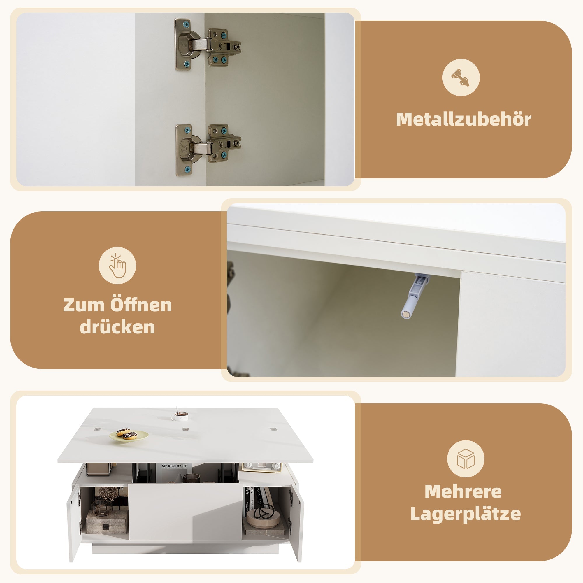 Modern Coffee Table with Double Lift-Top, Hidden Storage, 50kg Capacity