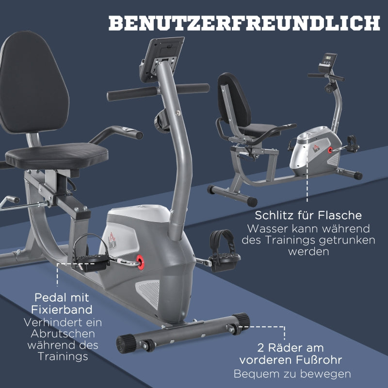 Recumbent Exercise Bike with LCD Display, 8 Magnetic Resistance Levels and Heart Rate Sensors, Black
