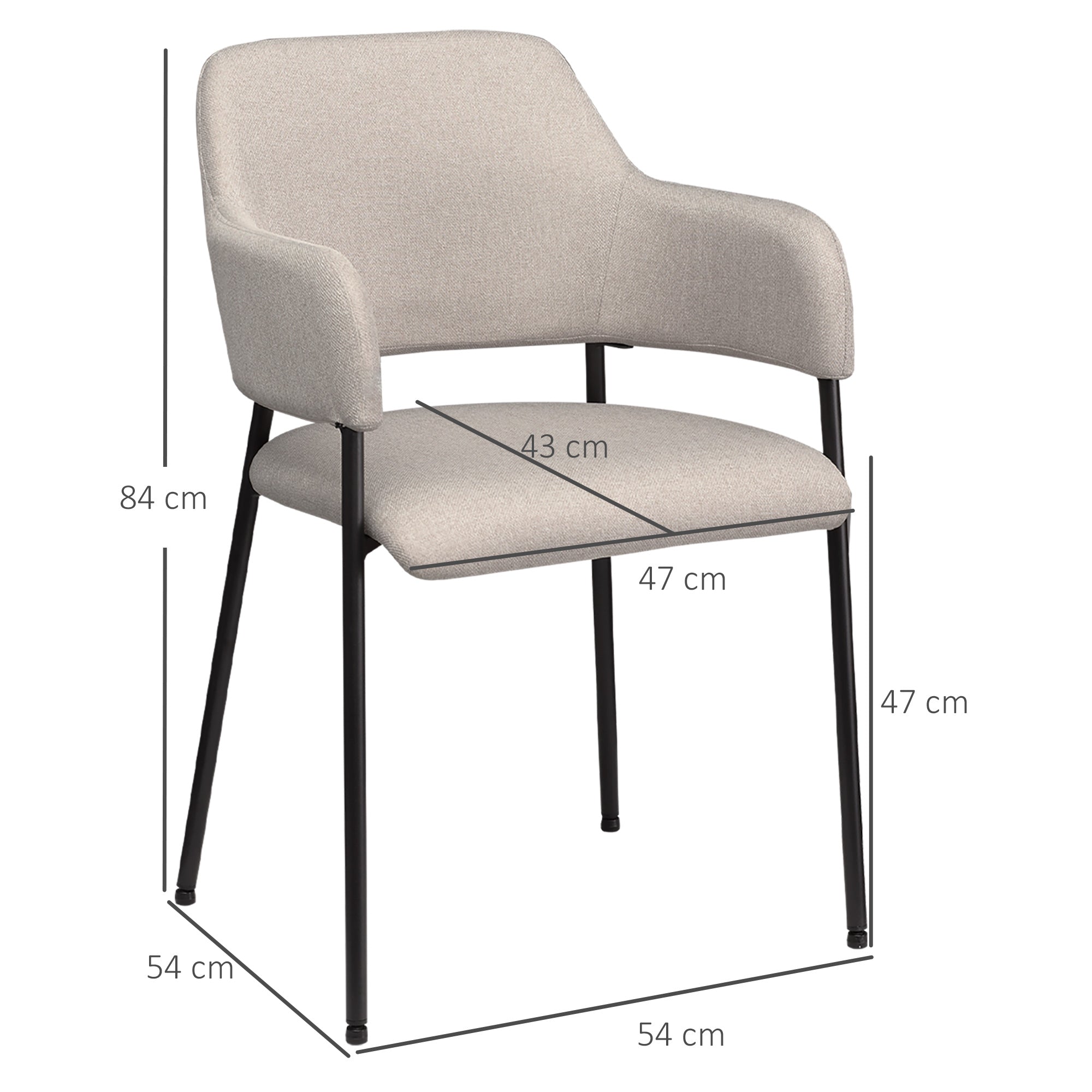 Esszimmerstühle 2er-Set, gepolstert, Stahlbeine, Beige