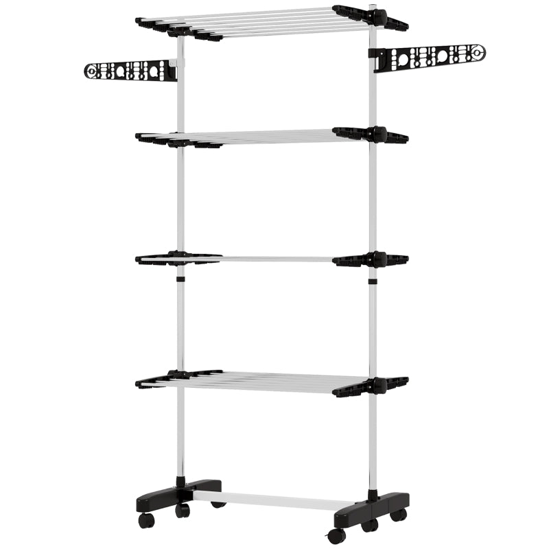 Clothes Airer, 5 Tiers Foldable, One-Click System, Black + Silver