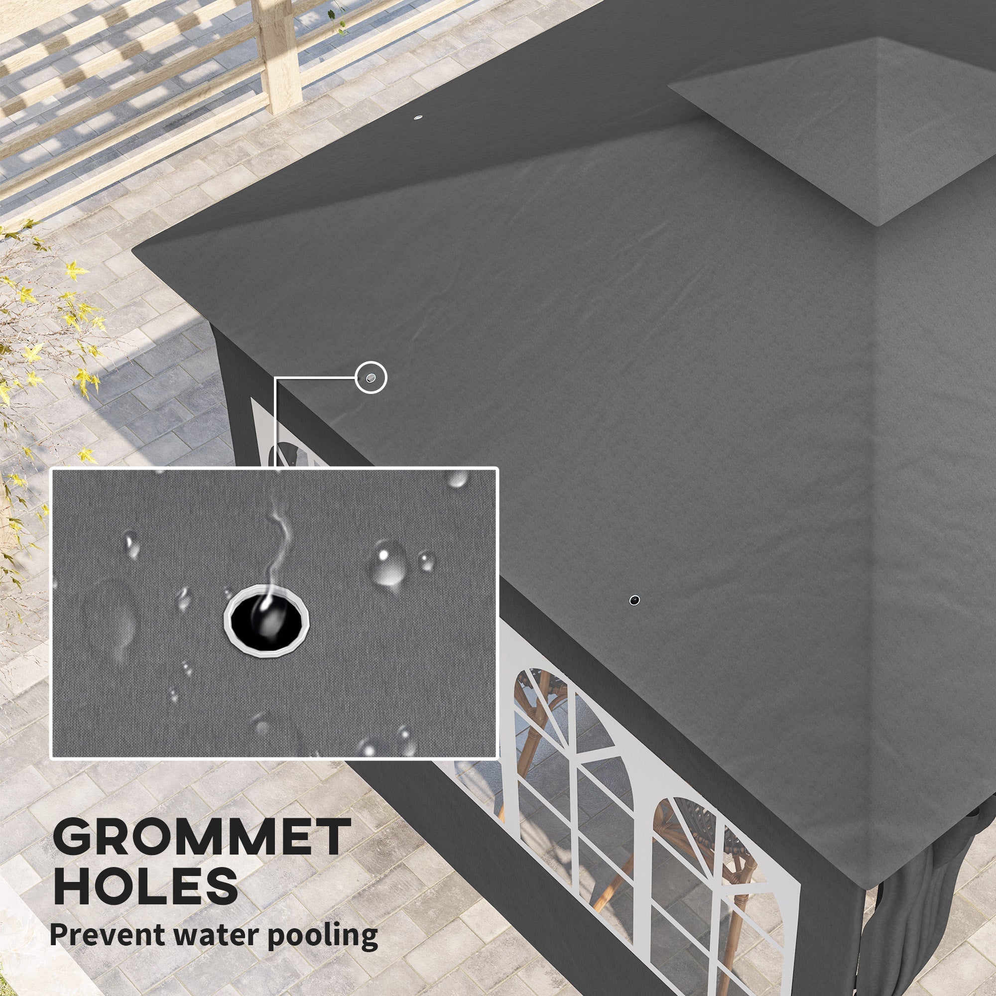 3 x 3 m Gartenpavillon, Doppelter Dachbezug mit abnehmbaren Seitenteilen und Kirchenfenstern, Dunkelgrau