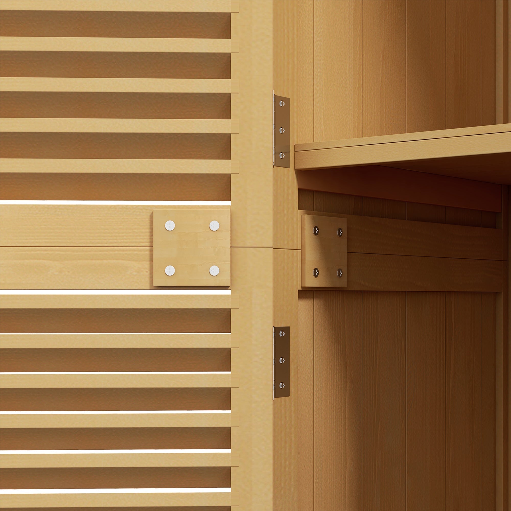 Garden Shed/Tool House, Asphalt Roof Louvered Door 4 Compartments, Wooden Light Yellow