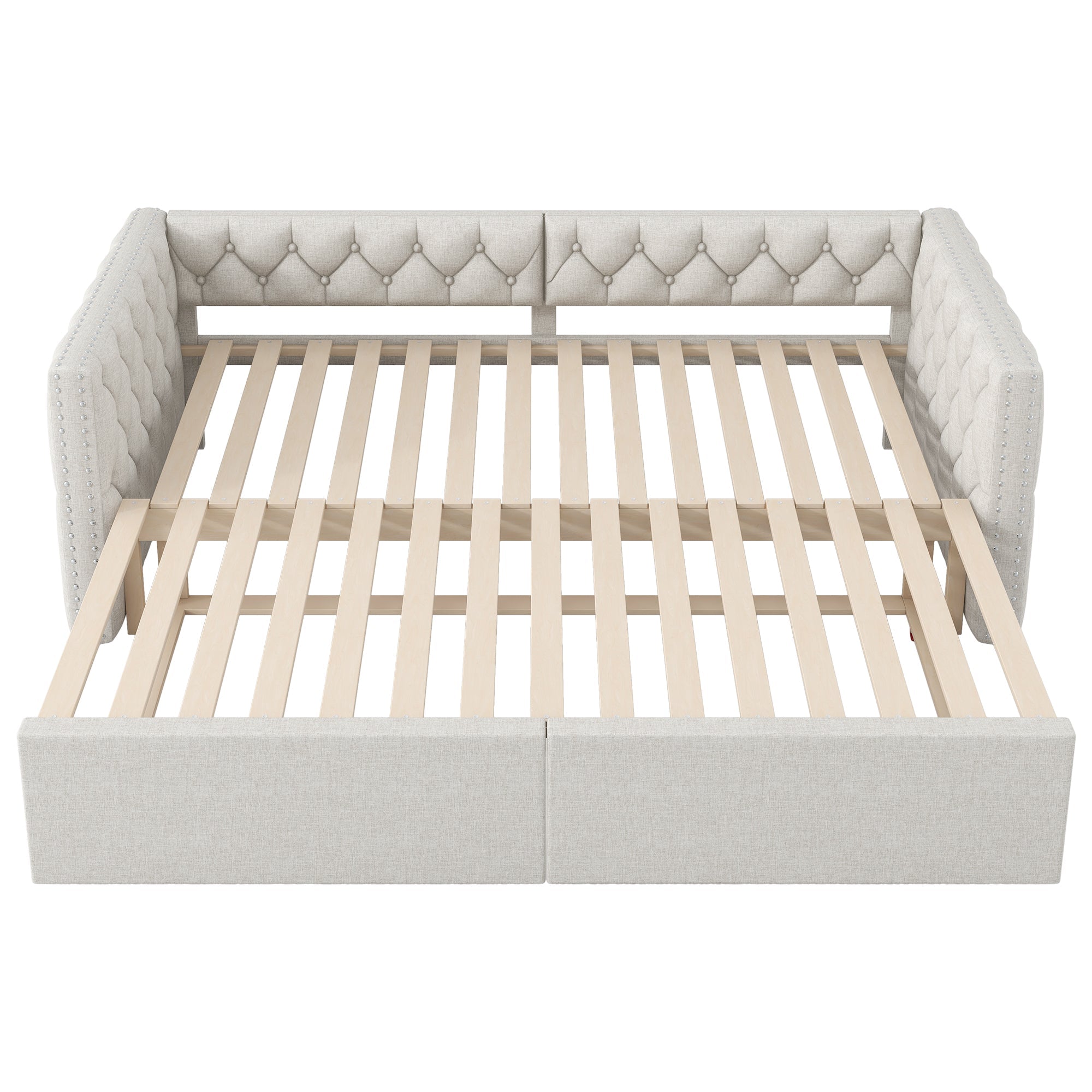 Extendable Daybed 90x200-180x200 Upholstered LED - Beige