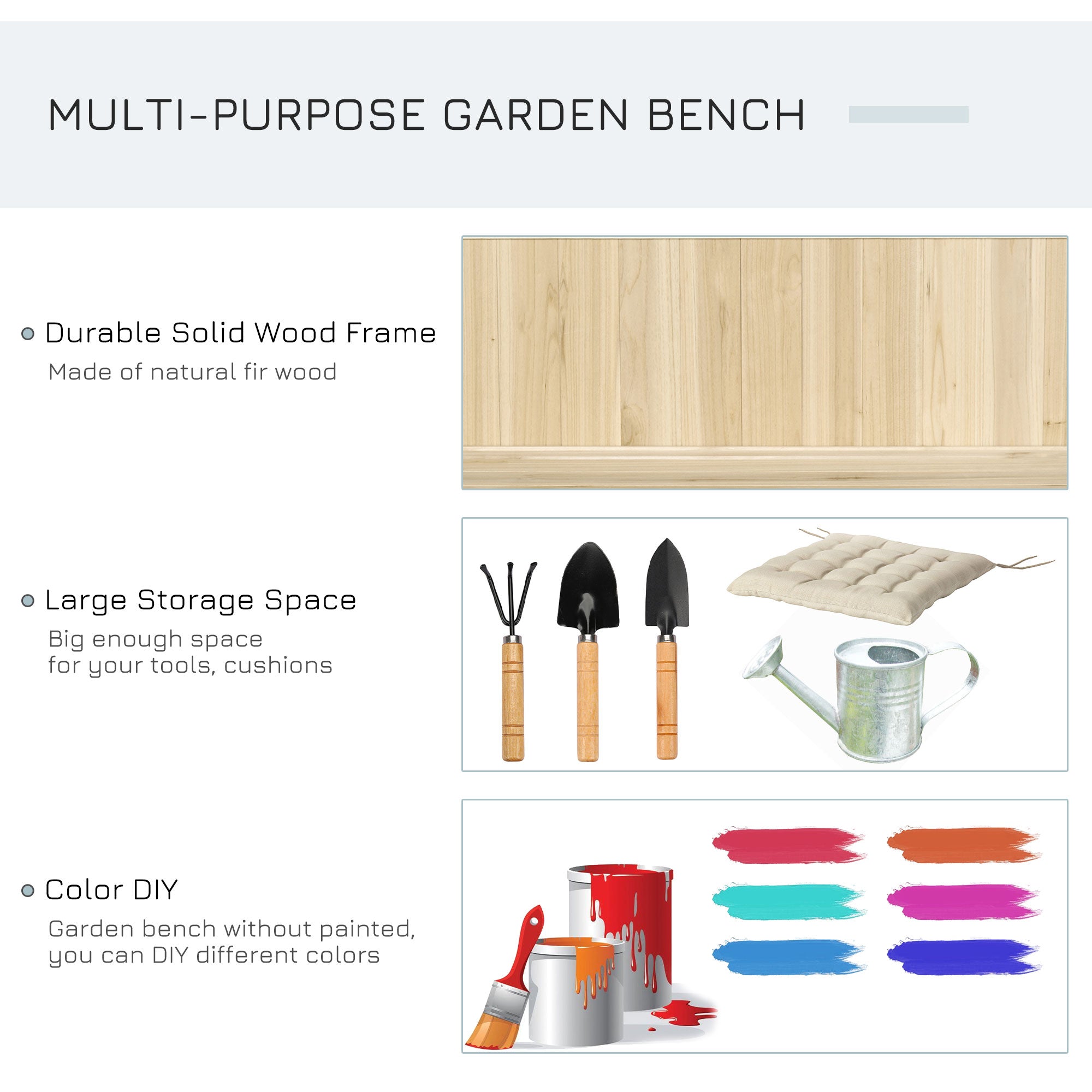 Wood Storage Bench Outdoor Seating for Patio Garden, Natural Wood