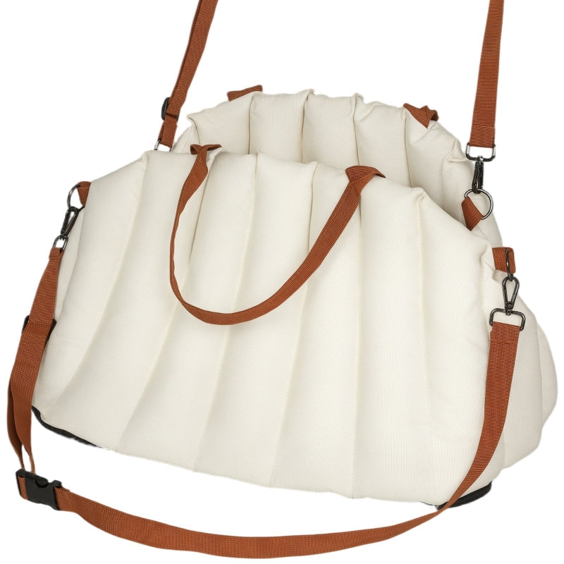 Dog Carrier Bag for Dogs Under 5kg, 2 Straps, with Cushion & Leash, Cream White
