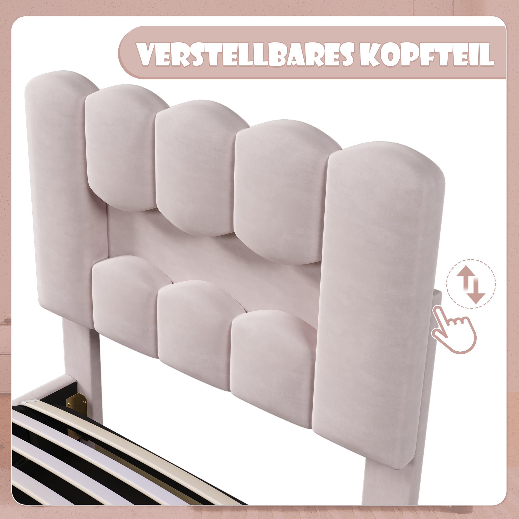 Upholstered Bed 90x200cm Hydraulic LED Adjustable Headboard, Velvet Pink