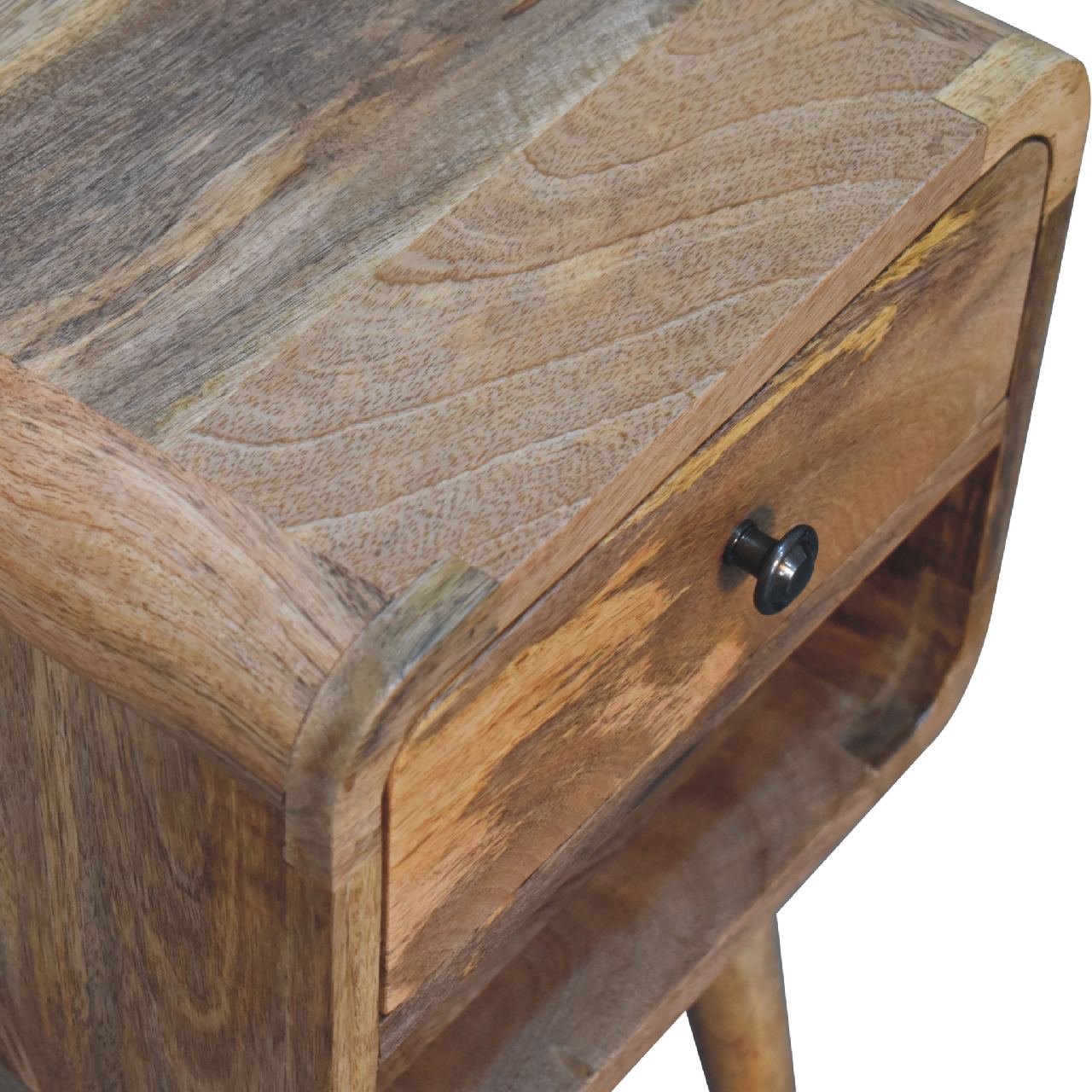 Solid Wood Mini Oak-ish Curve Lower Bedside, 1 Drawer and Open Slot, Brown