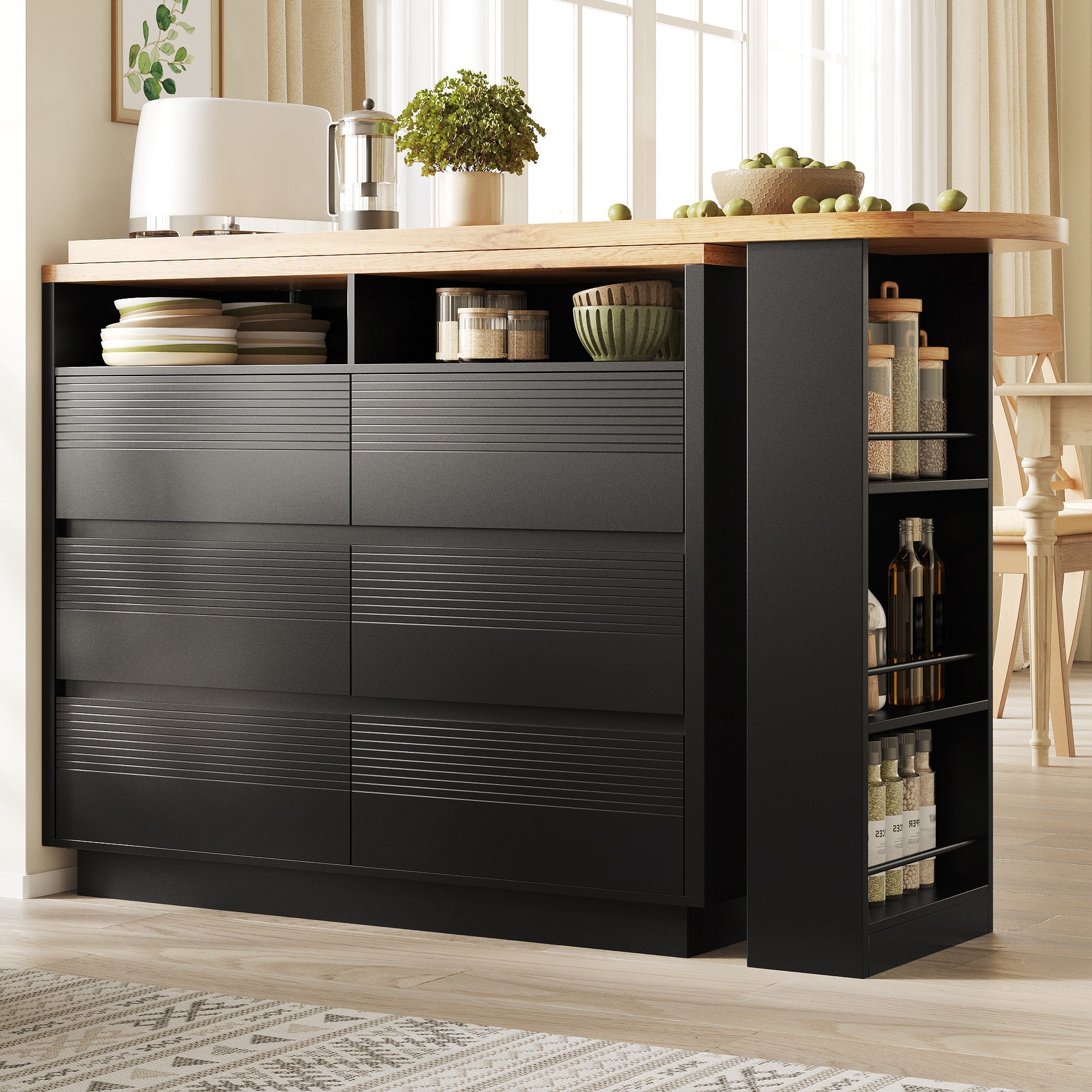Extendable Bar Table with Storage and Six Drawers, MDF