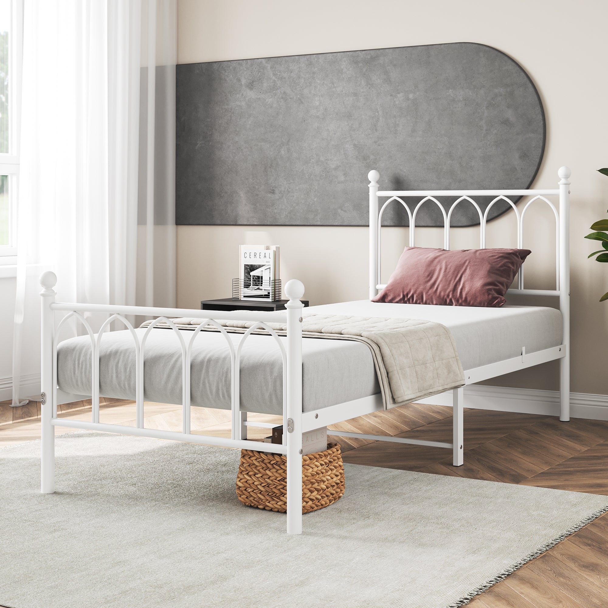 Metal Bed Frame 90x200cm Vintage Headboard Footboard Under-Bed Storage - Steel
