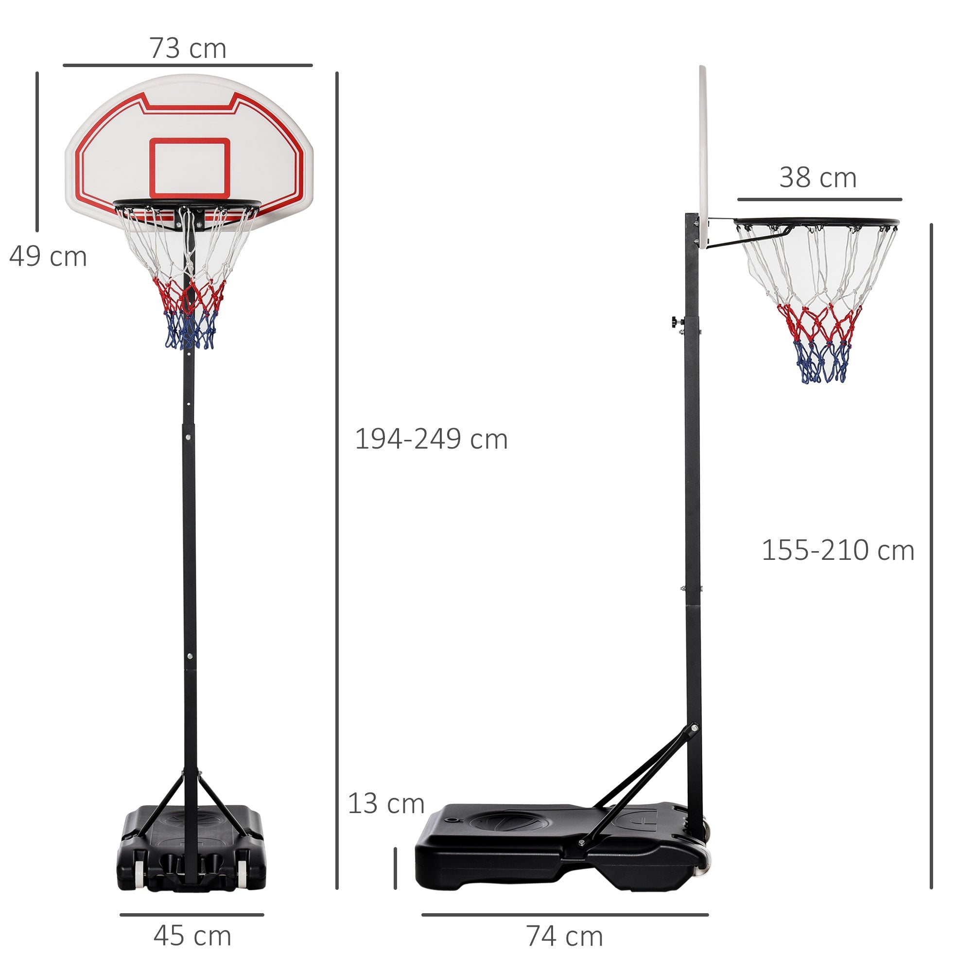 Basketballständer für Kinder, verstellbar, rollbar, mit Wasser befüllbar, Schwarz PE & Stahl