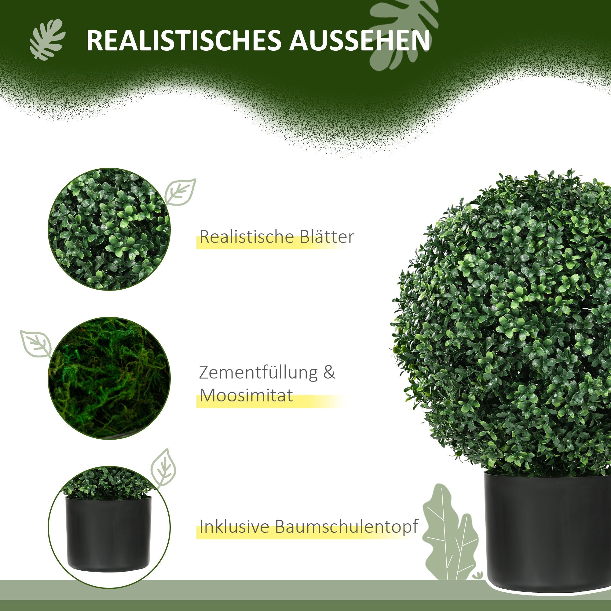 Artificial Plants, UV-resistant Boxwood, 52 cm, Green
