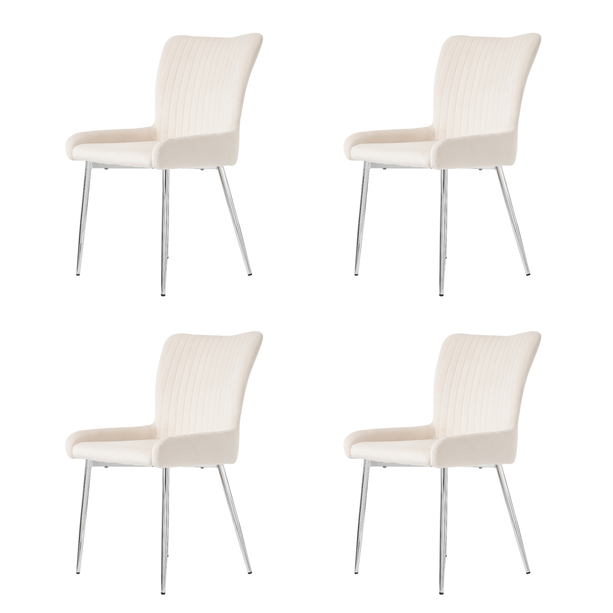 Velvet Dining Chair Set of 4 with Silver Metal Legs and Lumbar Support, Beige