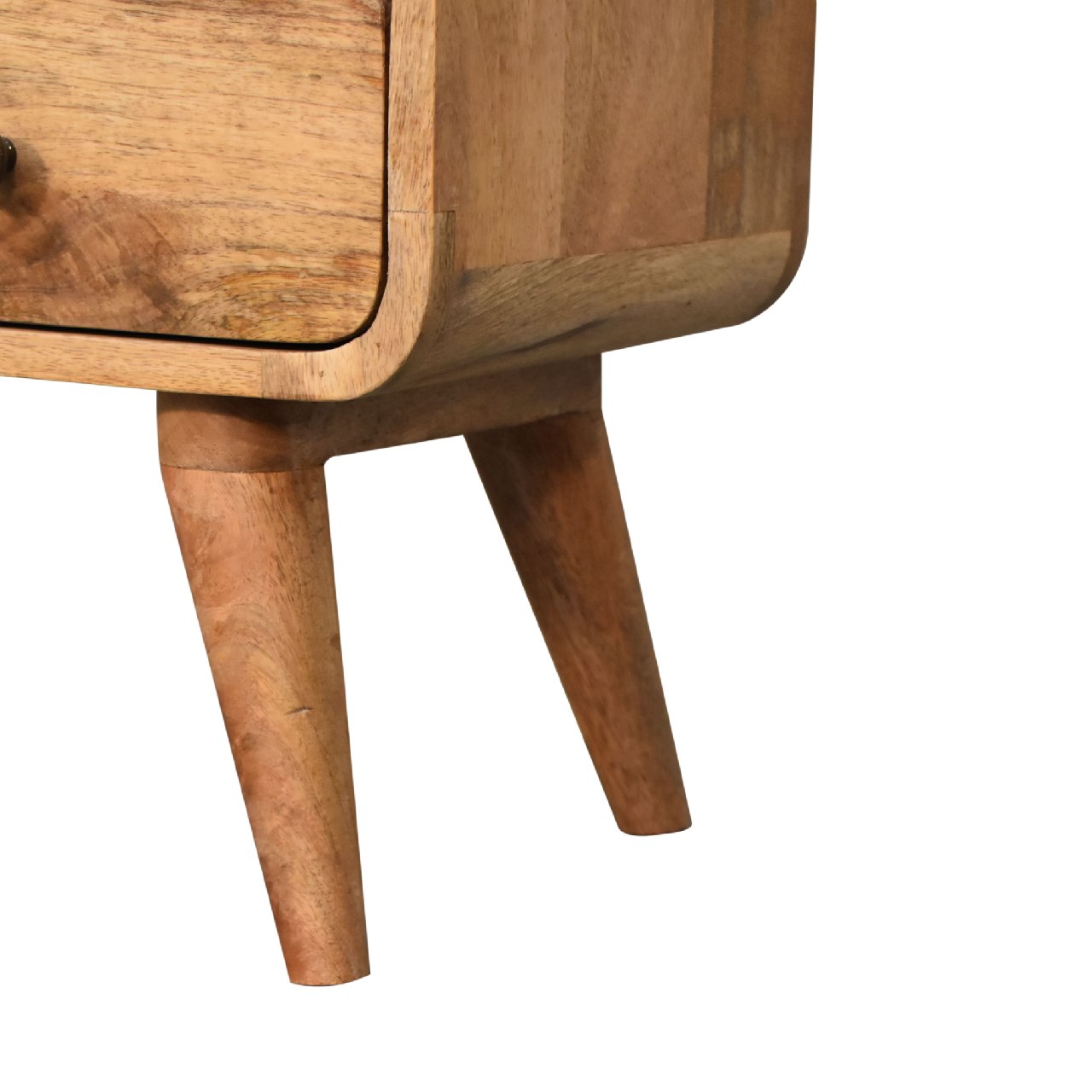 Solid Wood Media Unit, Mini Curved with 2 Drawers and Open Slot, Brown Oak-ish