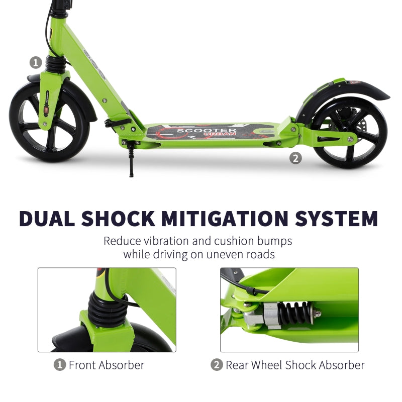 Kick Scooter, Folding Dual Brake Dual Suspension 230mm Wheels, Green