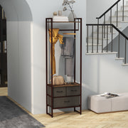 Compact Clothes Rail, Drawers and Shelf, Rustic Brown Engineered Wood
