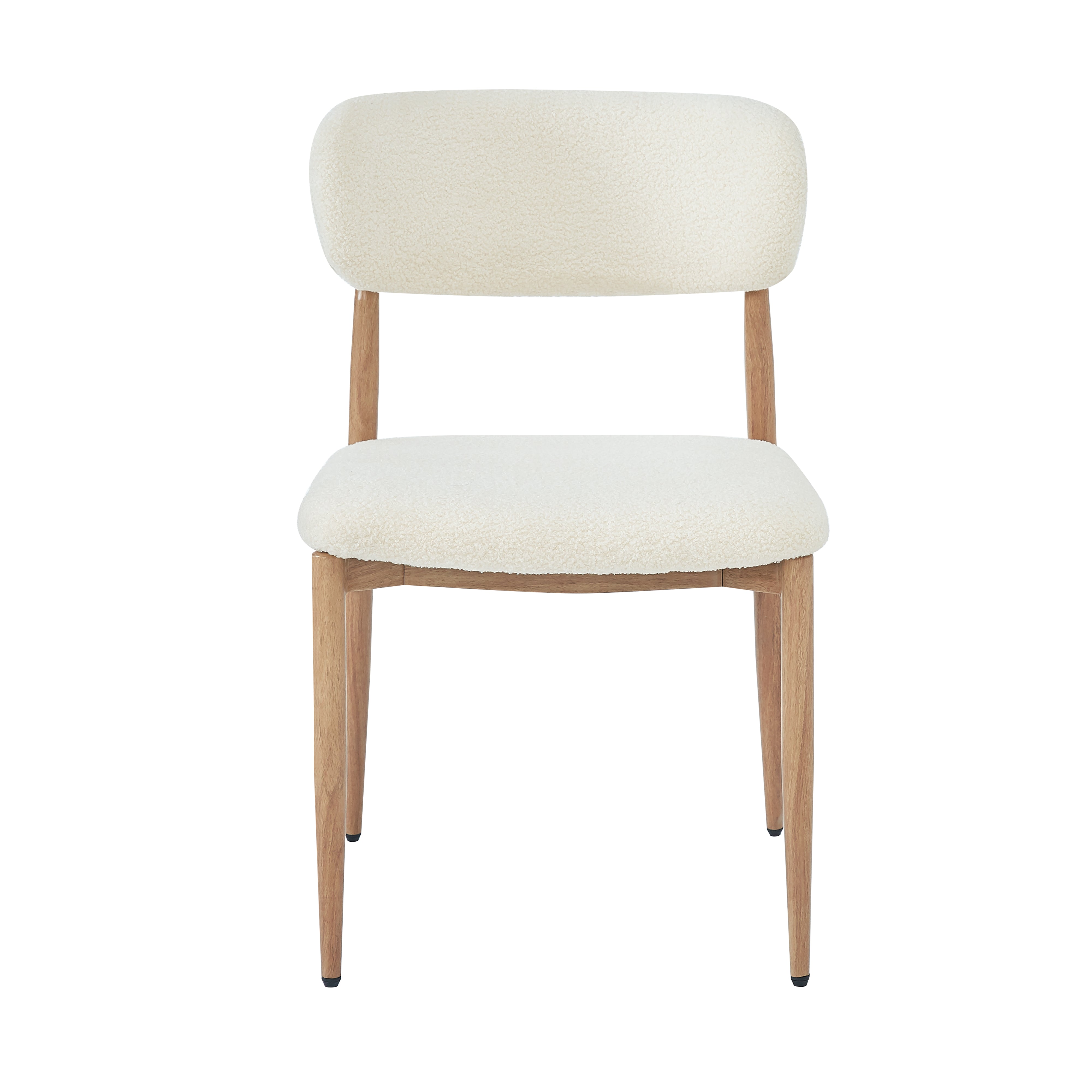 Dining Chairs Set of 4, Metal with Wood Look and Breathable Bouclé, Natural Color