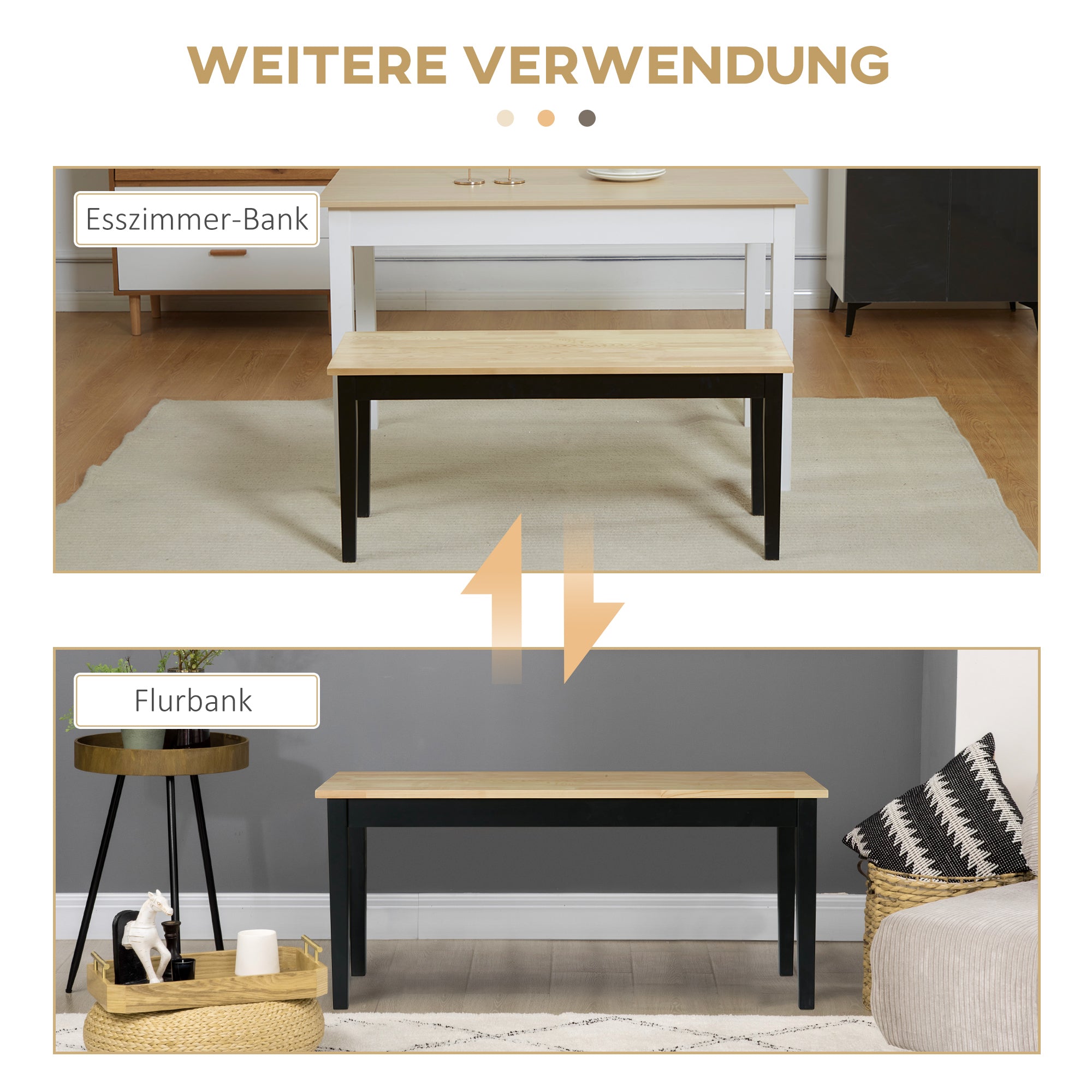 2-seater Dining Bench, Pinewood, 102 x 36 x 45 cm, Natural