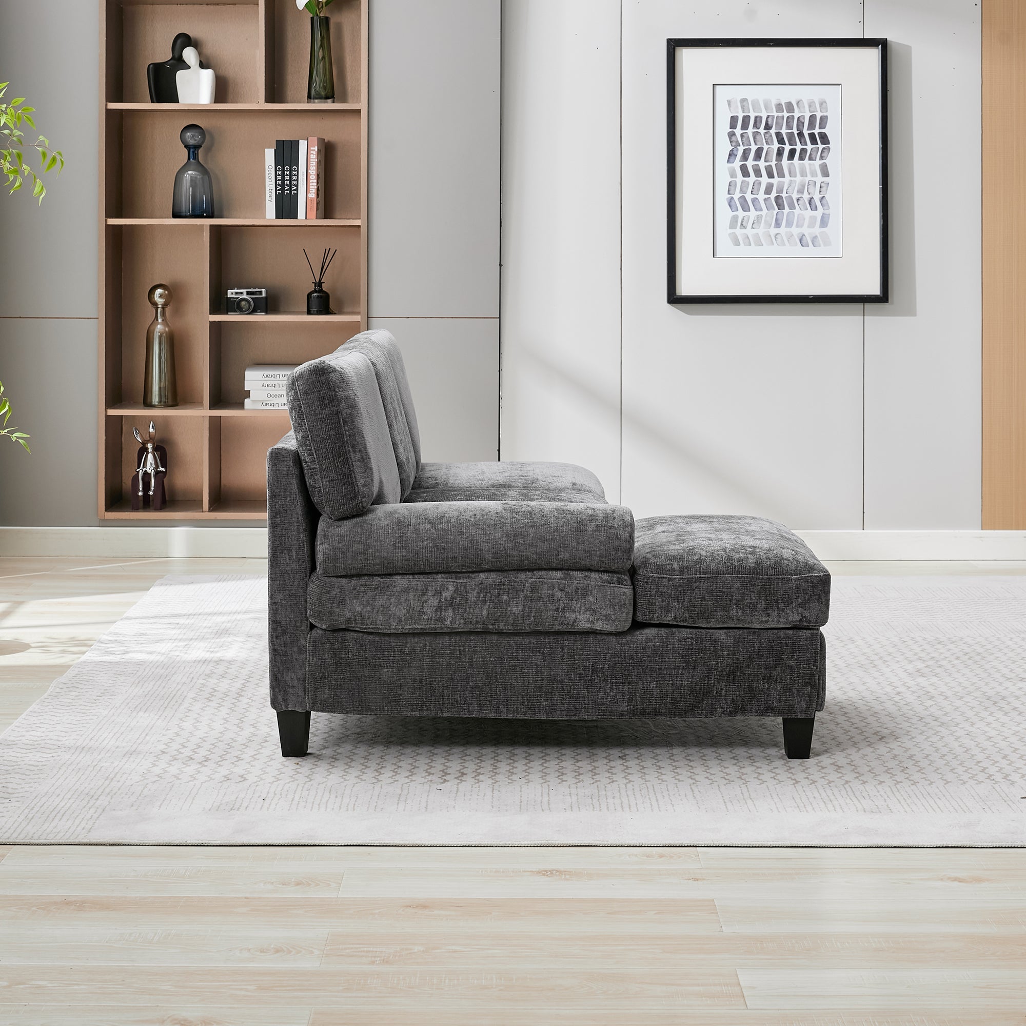 Upholstered L-Shaped Sleeper Sofa 3-Seater Corner 194x118x81cm - Grey