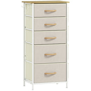 Chest of Drawers, Five Fabric Drawer Storage, Beige