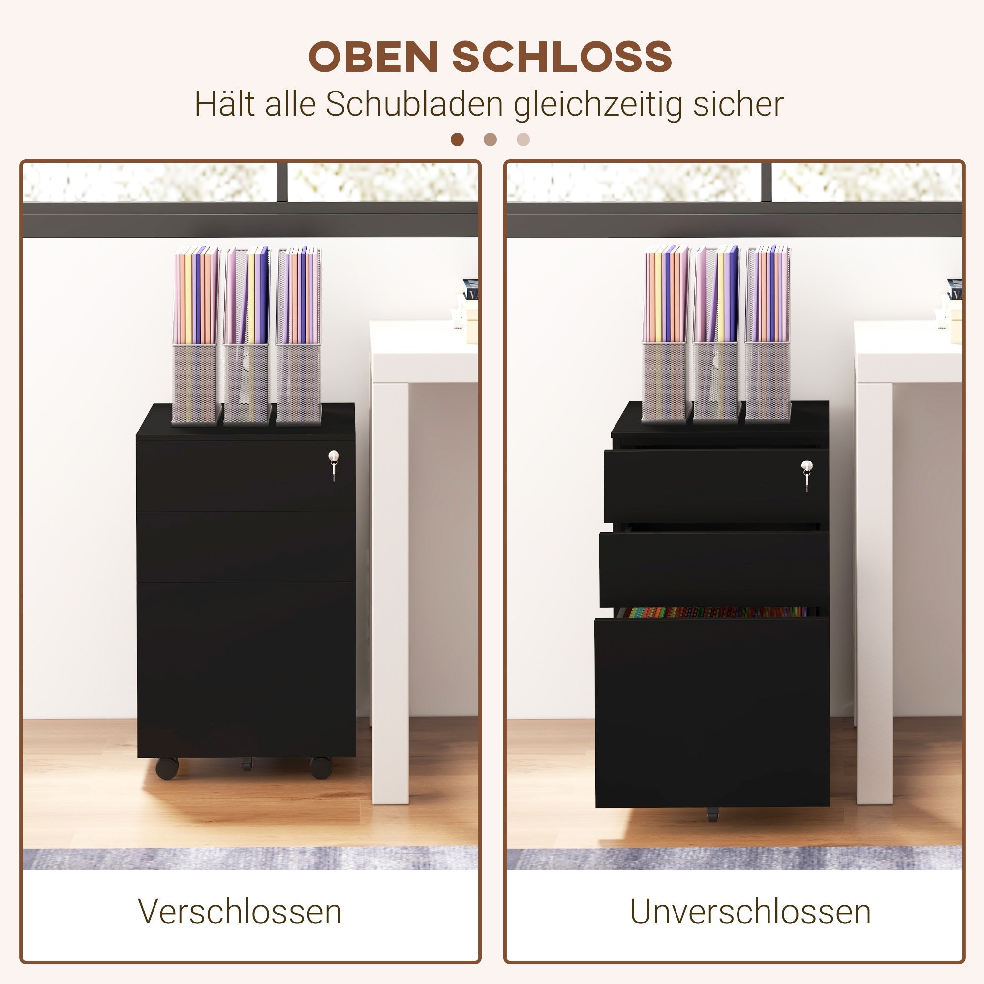 Vinsetto Filing Cabinet with Drawers, Mobile Steel, Black