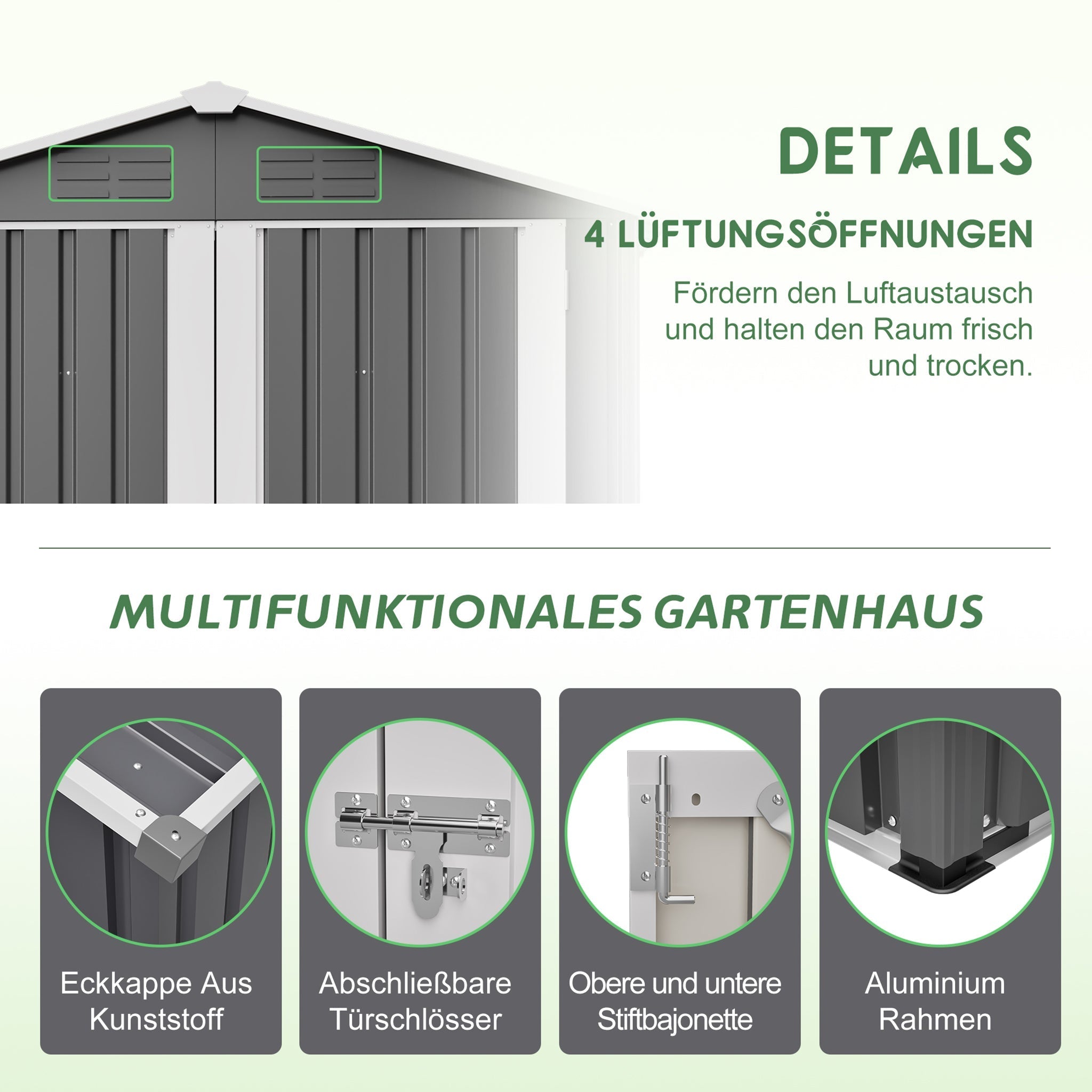 Metal Garden Shed 142x185cm, Lockable Door, Weatherproof, Grey