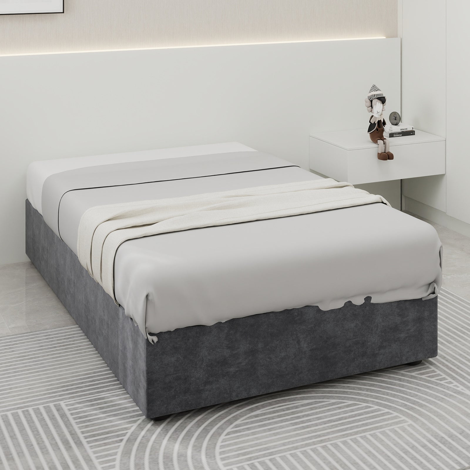 Modernes Bettgestell in schlichtem Stil 90 x 200 cm Gasdruckfeder Stauraum Holländischer Samt Grau