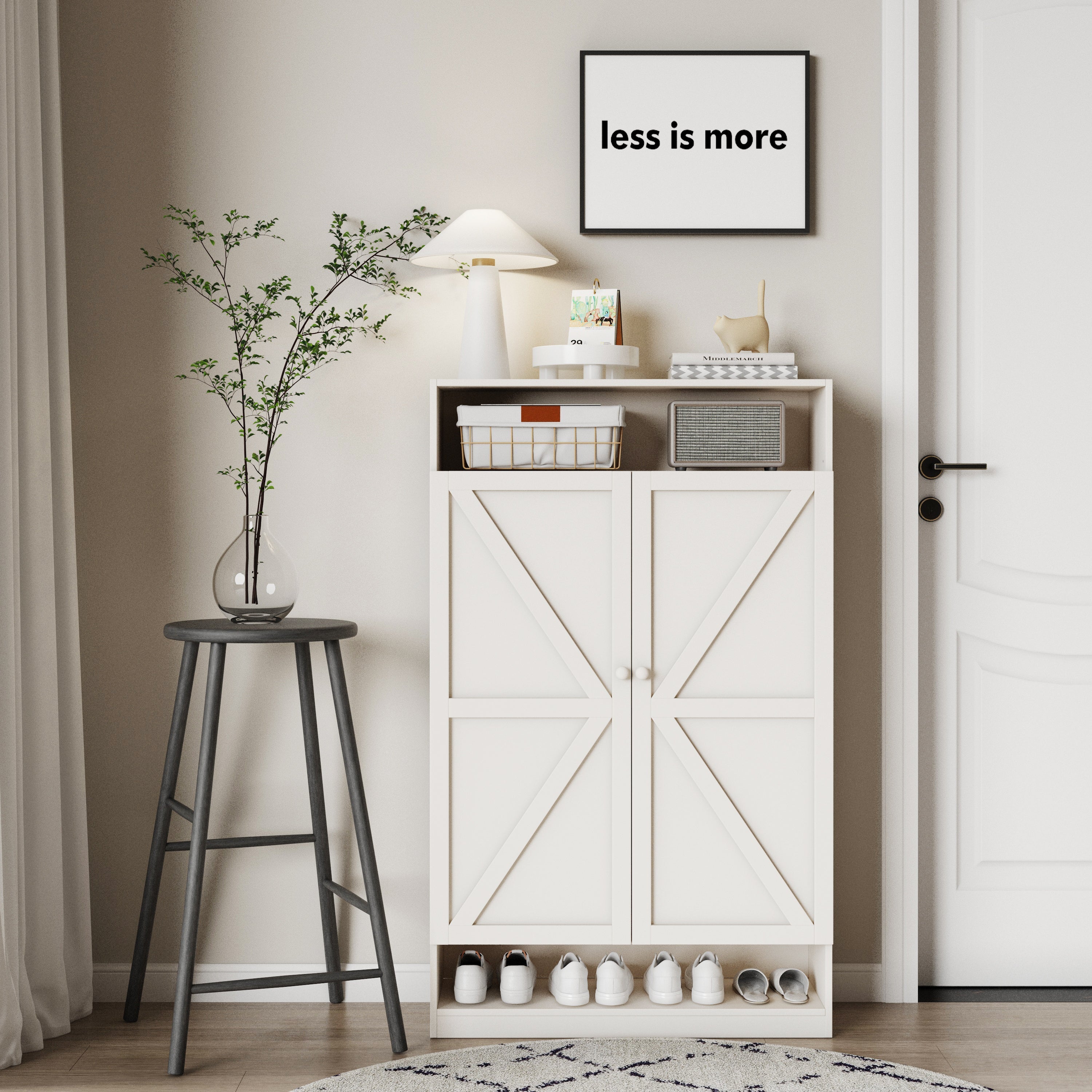 Double Door Shoe Cabinet Multifunctional Storage 8 Shelves