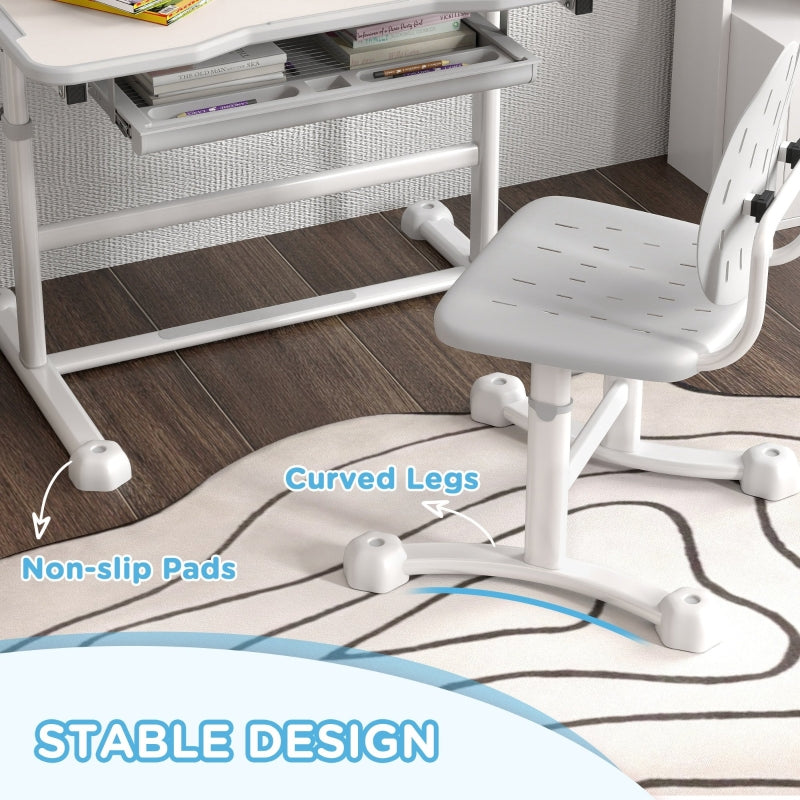 Kids Desk and Chair Set, Height Adjustable Tilted Desktop, Grey