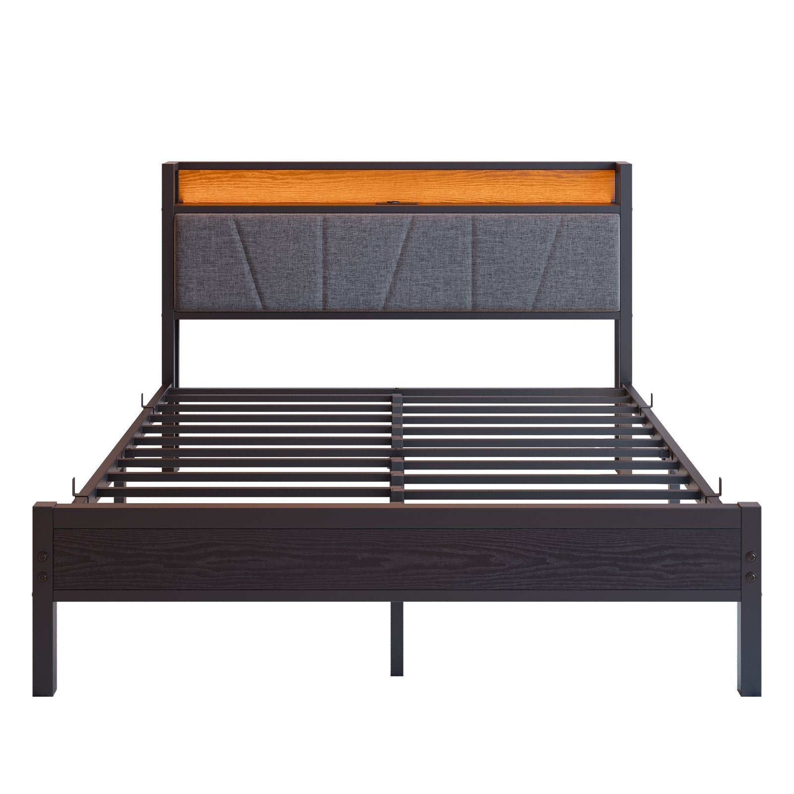 Bed Frame 140x200cm LED Headboard USB Charging - Metal Slats