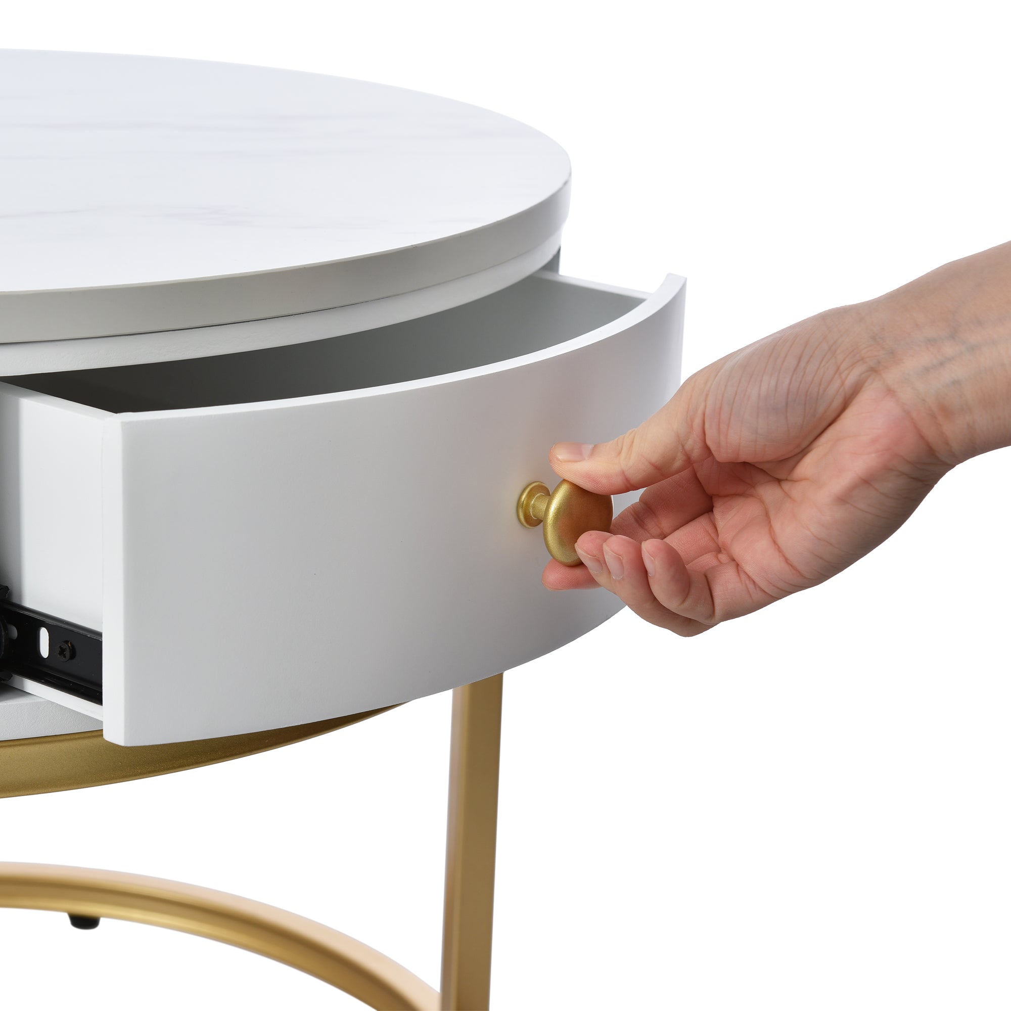 Modern Nesting Coffee Table, 2-Piece Set Round Nested Side Table, High Gloss White Marble Pattern