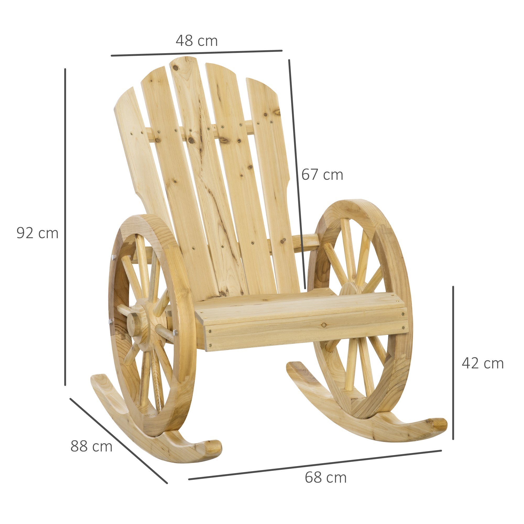 Rocking Chair, Rustic Relaxation Garden Chair with Wheels, Solid Natural Wood
