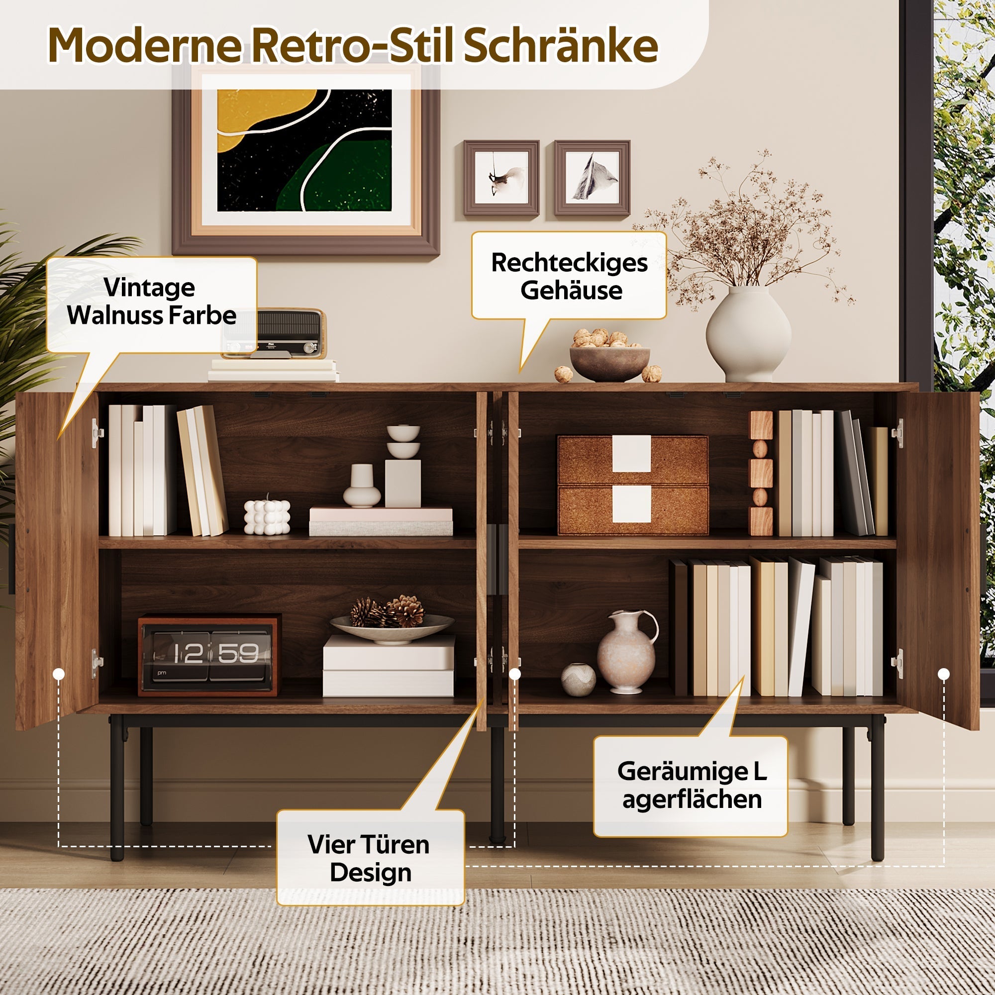 Sideboard Cabinet Buffet Storage Set Modern 140x40x80cm
