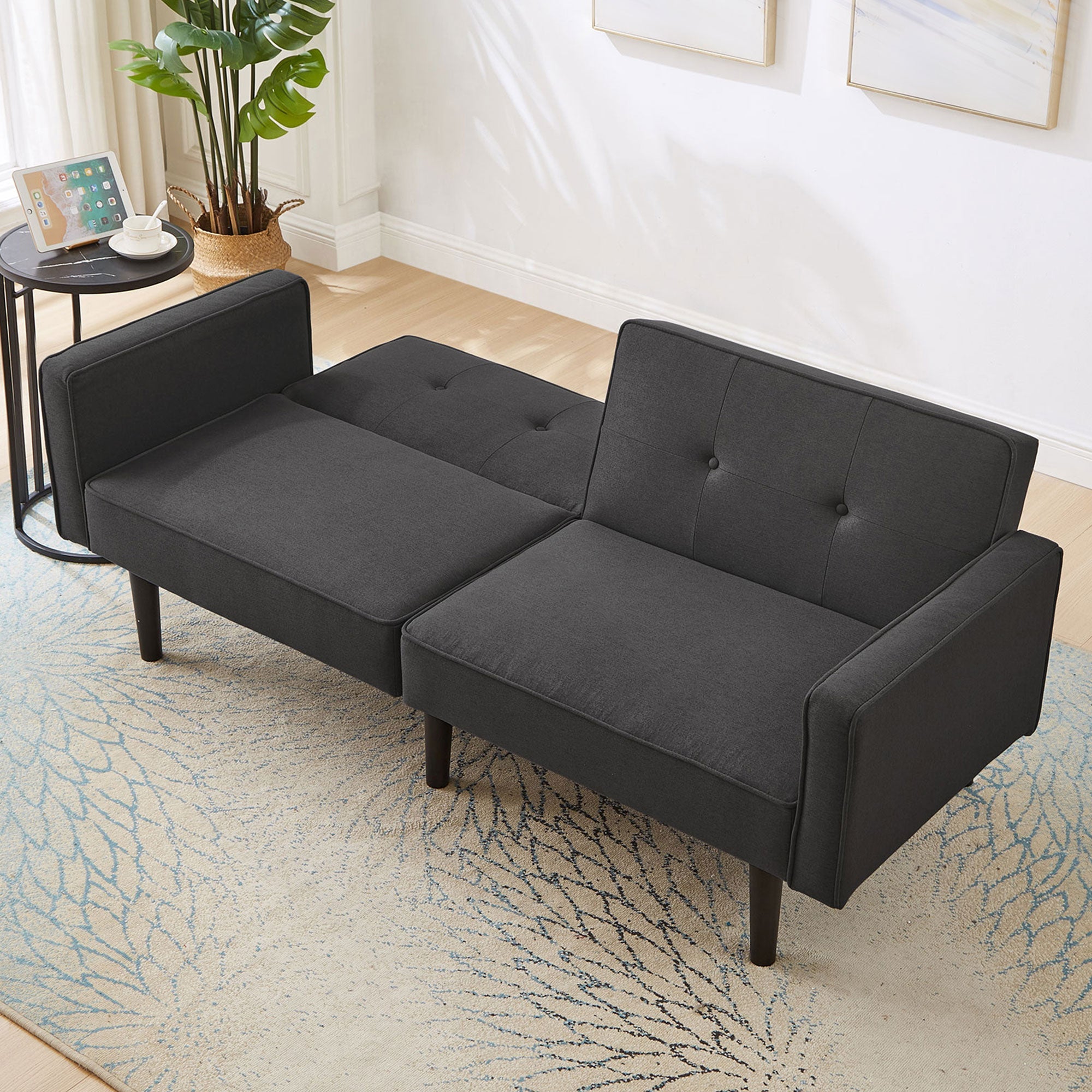 Sofa Bed, Multifunctional 2-in-1, Adjustable Backrests, Cotton Linen Fabric