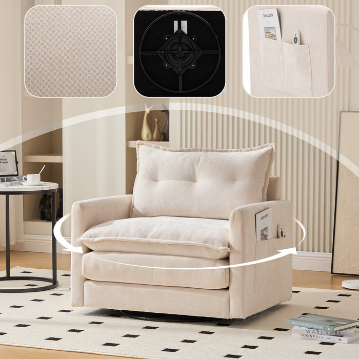 Lounge Chair, 360° Rotating, Armrests & Cushions, Modern Style