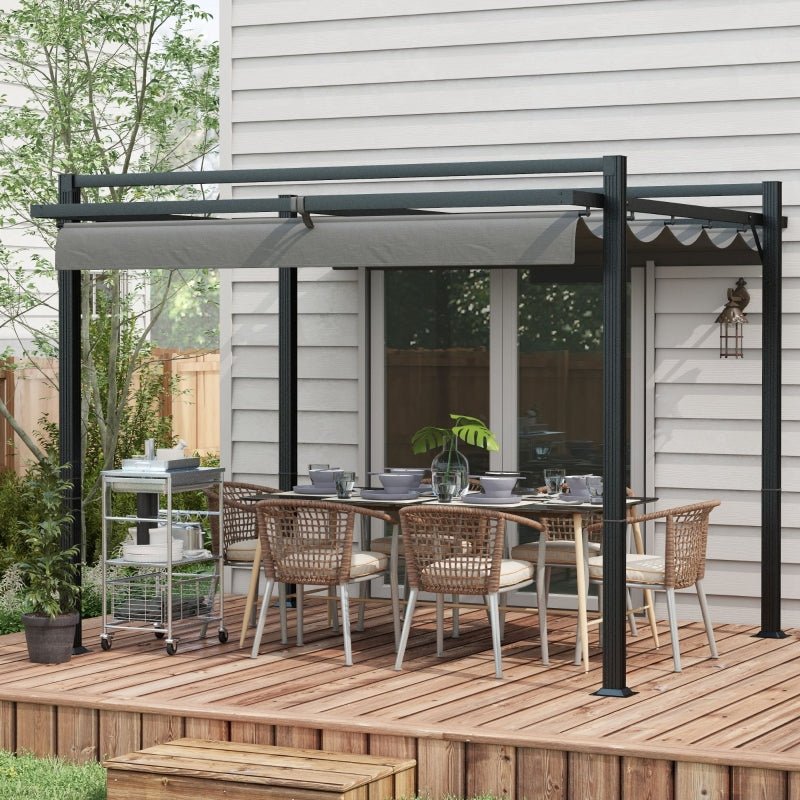 3 x 3(m) Retractable Pergola Garden Gazebo Shelter Aluminium Frame Dark Grey