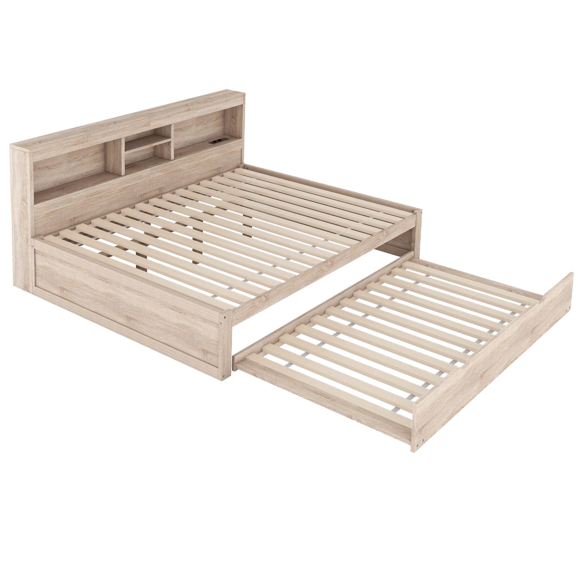 Daybed Sofa Bed 140x200cm Pull-out Bed LED Storage USB/Outlet - Natural