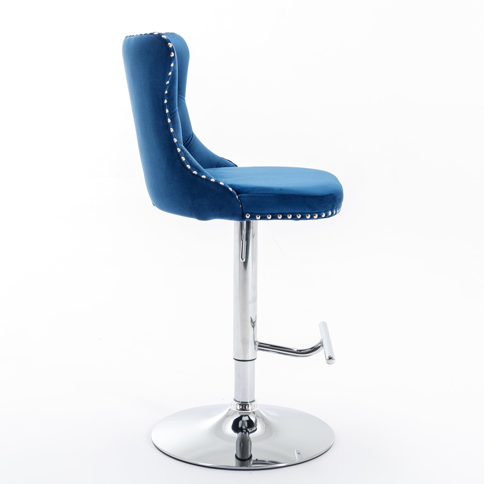Swivel Velvet Barstools Adjustable Height Tufted Chrome Base Set of 2 - Blue